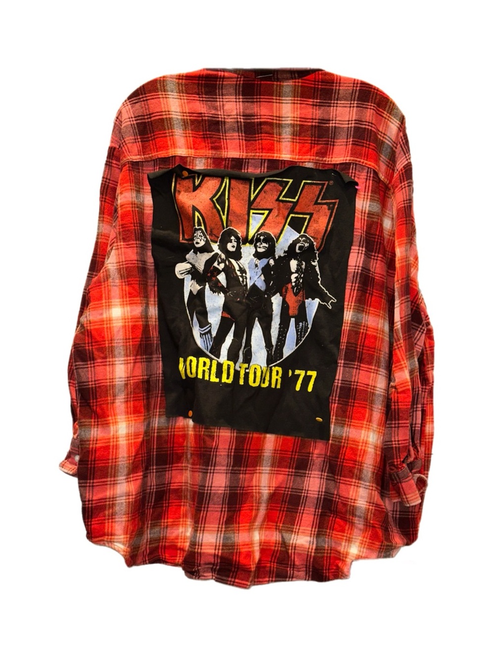 KISS Upcycled Graphic Plaid Flannel Shirt
